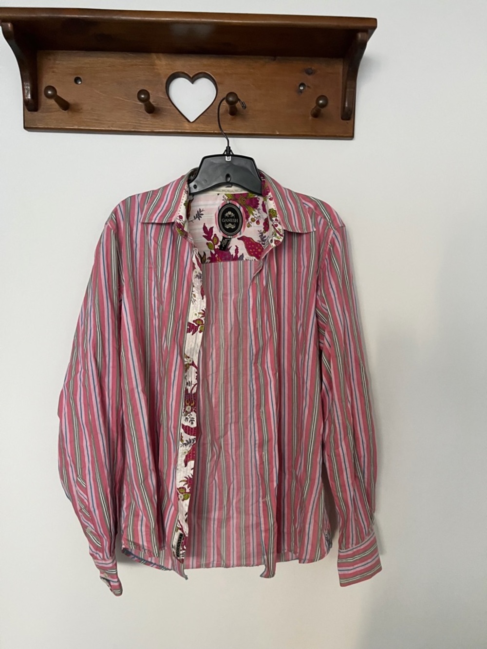 Ganesh Pink and Gray Striped Men's Button-Down Shirt